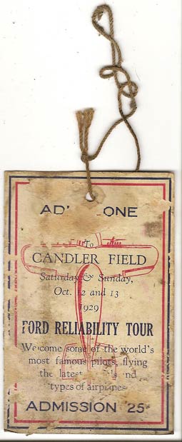 Ticket, 1929 Ford Reliability Tour, Candler Field, Atlanta, GA  (Source: Sorg)