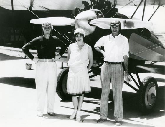 Hoot Gibson (L), Ruth Elder, Jim Granger, NC8730(?), Clover Field, Pre-1933 (Source: Granger)