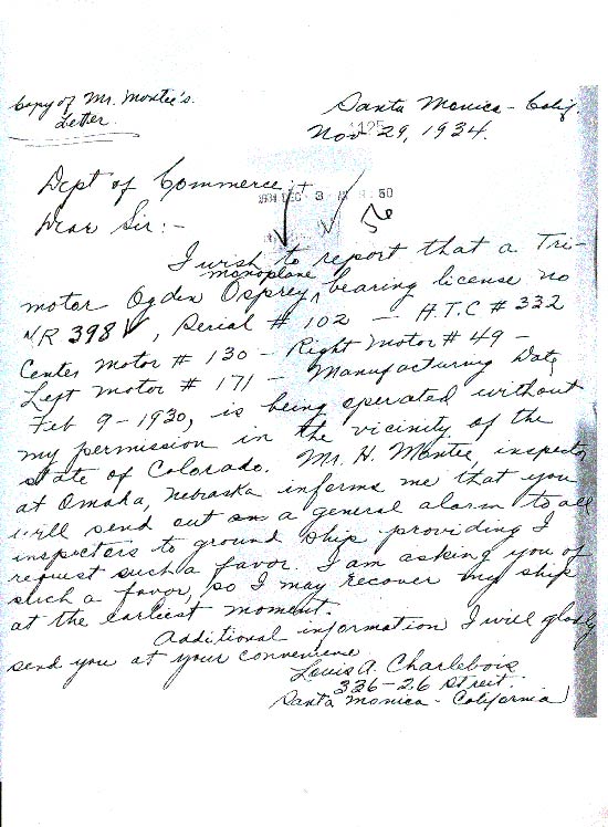 Charlebois Letter, November 29, 1934