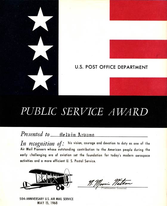 U.S. Air Mail Service Award, May 15, 1968 (Source: Aavang)
