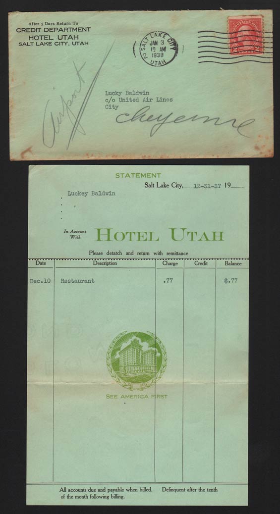 Hotel Restaurant Bill, Devember 31, 1937 (Source: Denault)
