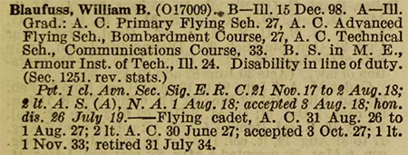 W.B. Blaufuss in U.S. Army Retired List, Ca. Late 1930s (Source: Web) 