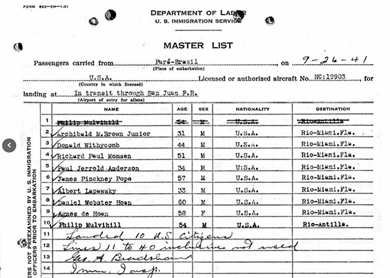 U.S. Immigration Form, September 26, 1941 (Source: ancestry,com)