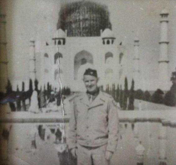 Colonel Ray Clark Posing in Front of the Taj Mahal, Agra, India During WWII (Source: Clark Family Album)