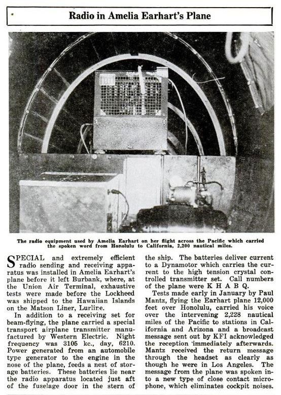 Radio Equipment Installed in Lockheed Vega NR965Y, Popular Aviation, April, 1935 (Source: PA)