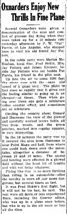Oxnard Daily Courier (CA), April 27, 1928Source: newspapers.com) 