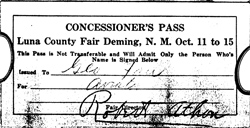 Luna County Fair, Concessioner's Pass, October, 1927