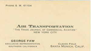 George Faw's Business Card, Pre-1928