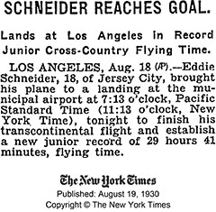 E. Schneider's New Record, The New York Times, August 19, 1930 (Source: NYT)