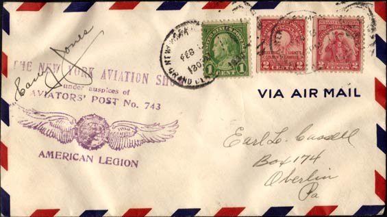 Casey Jones, Signed U.S. Postal Cachet, New York Aviation Show, February 1, 1930 (Source: Eggert)