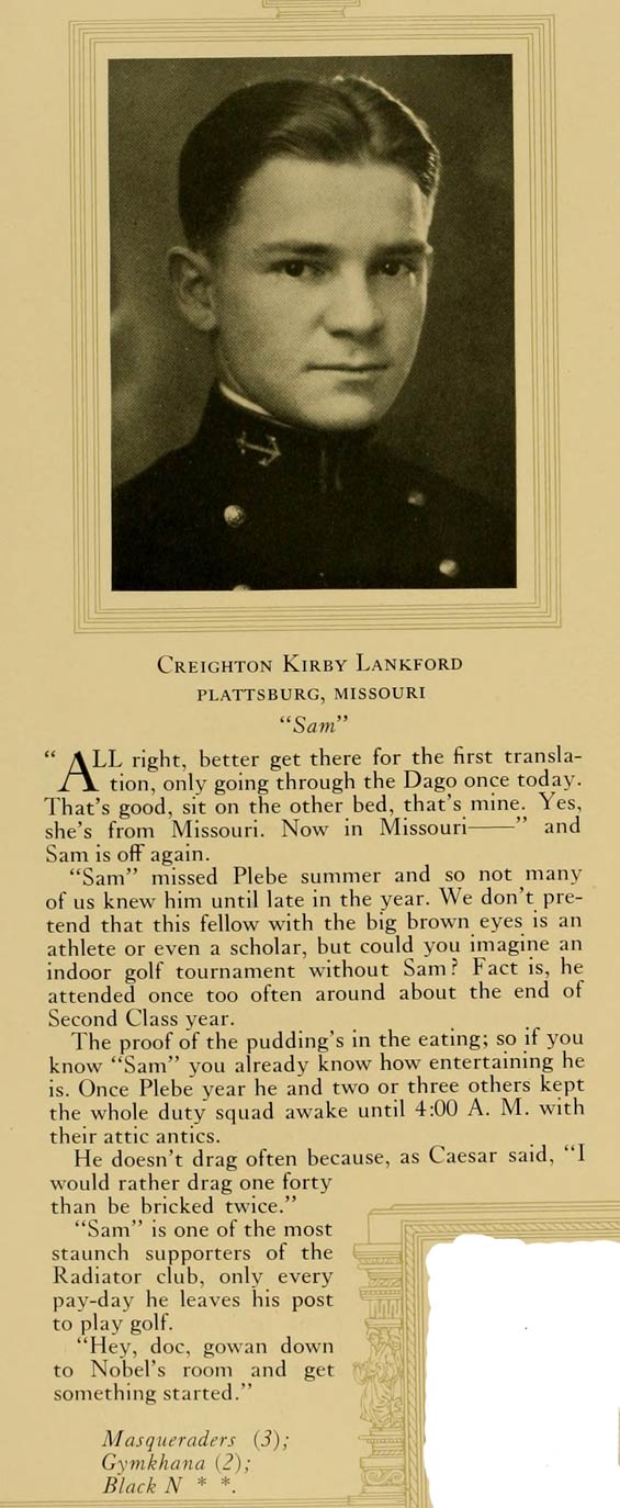 U.S. Naval Academy, BIography from the 1925 "Lucky Bag" (Source: Woodling) 