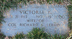 Victoria K. Le Brou, Arlington Cemetery Grave Marker, 2000 (Source: findagrave.com)
