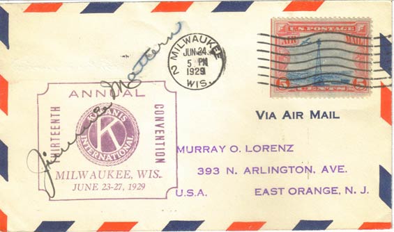 U.S. Postal Airmail Cachet, June 24, 1929 (Source: Staines)