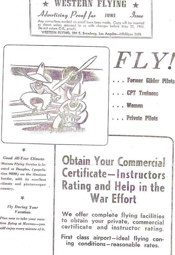 Advertisment Proof, Western Flying Magazine, 1943 (Source: Moreau)