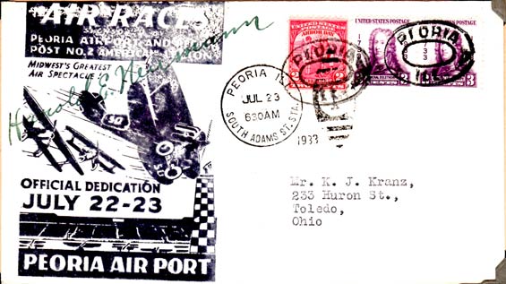 U.S. Postal Cachet, July 23, 1933, Peoria, IL (Source: Kranz)
