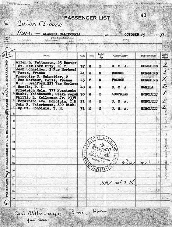 Immigration Form, October 29, 1937 (Source: ancestry.com)
