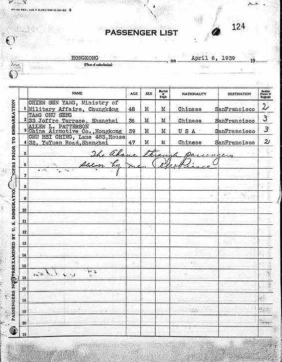 Immigration Form, April 6, 1939 (Source: ancestry.com)