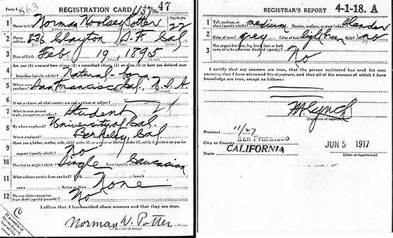 Norman Potter Draft Registration, June 5, 1917 (Source: ancestry.com)