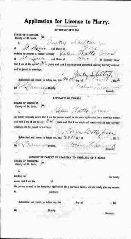 Shelton-Jones Marriage License, 1932 (Source: ancestry.com)