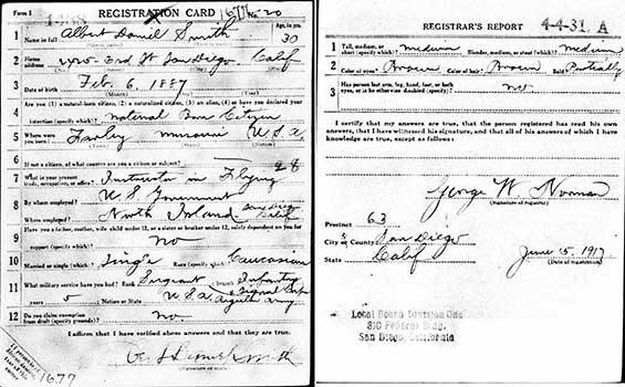 A.D. Smith WWI Draft Card, June 15, 1917 (Source: ancestry.com)
