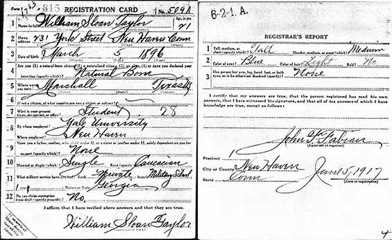 William Sloan Taylor, Draft Registration, June 5, 1917 (Source: ancestry.com)