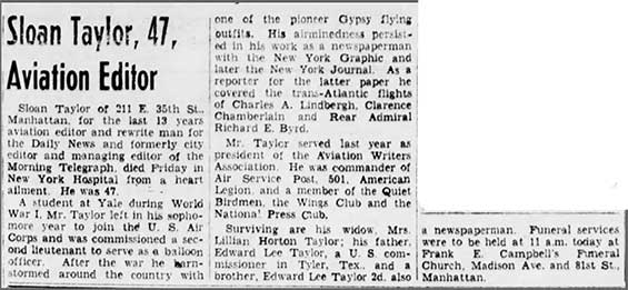 Taylor Obituary, Brooklyn Daily Eagle, February 13, 1944 (Source: newspapers.com) 
