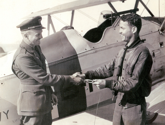 F.M. Trapnell, Right, Inducted into the Caterpillar Club, November 16, 1929