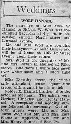 Wolf-Hannel Wedding, 1935 (Source: ancestry.com)