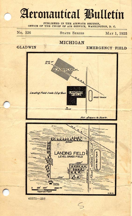 Aeronautical Bulletin, May 1, 1925, Gladwin Emergency Field (Source: Zettel Family Album)