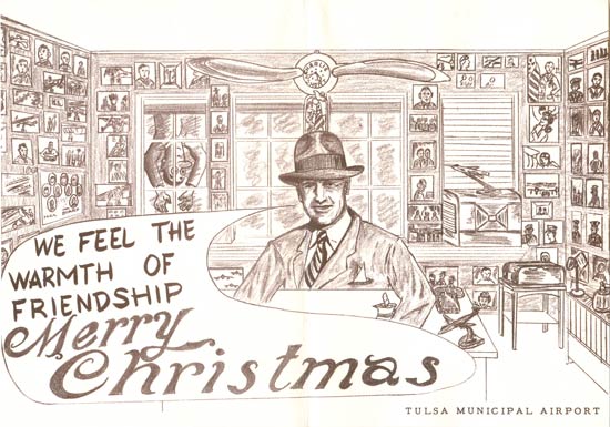 Circa 1940s Tulsa Municipal Airport Christmas Greeting Card, Interior
