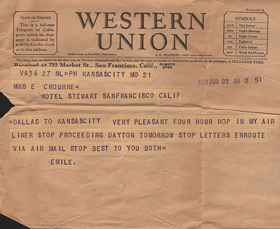 Choureé Telegram, August 22, 1929 