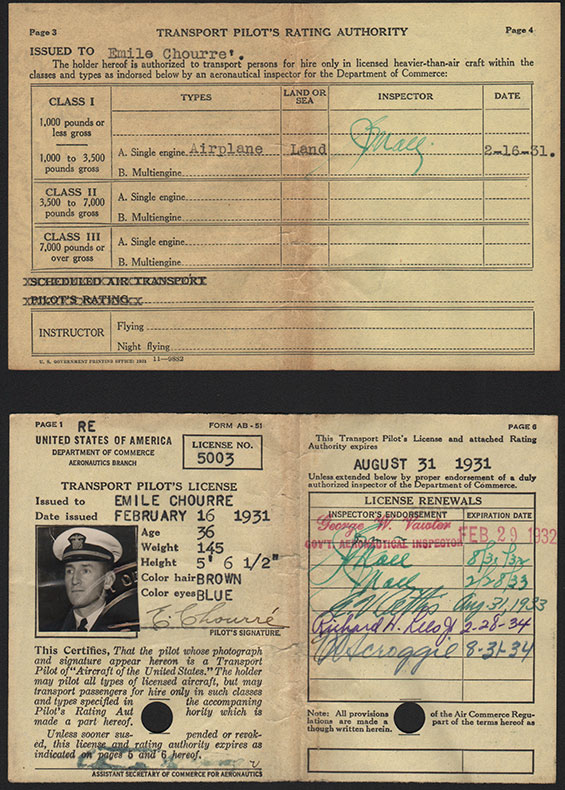Choureé Commercial Pilot Certificate, August 31, 1931