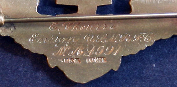 Emile Chourré, Naval Aviator Wings, 1918, Engraved Detail 