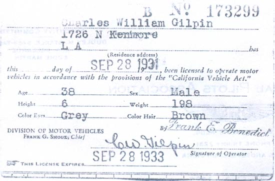 C.W. Gilpin California Driver's License, 1931