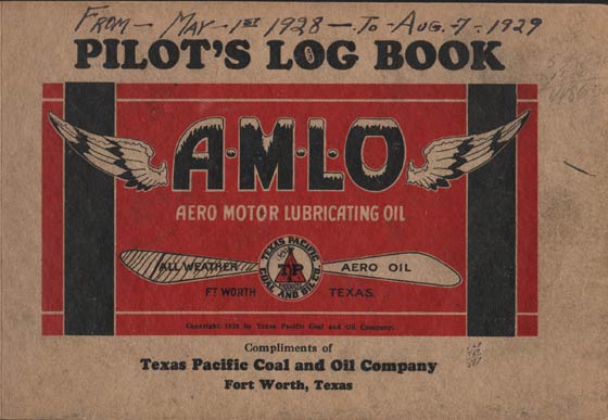 Pilot Flight Log Book Cover, May 9, 1928 through August 7, 1929