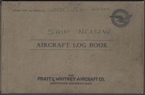 Cover, Airplane Log, Ryan NC132W, 1930-32