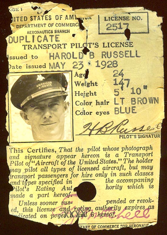 Hap Russell Transport License, 1928
