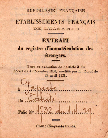 French Visa, 1929, Front