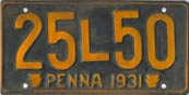 Pennsylvania License Plate, 1931