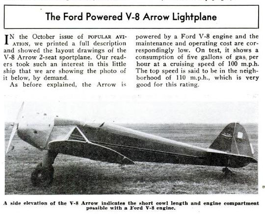 Arrow Type, Popular Aviation, November, 1935 (Source: PA)
