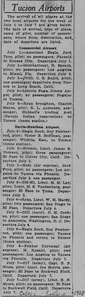 Tucson Citizen, July 2, 1928 (Source: AZ Historical Society)