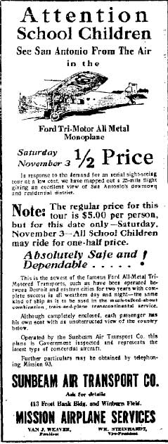 San Antonio (TX) Light, November 2, 1928 (Source: Woodling)