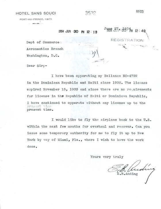 Anding Letter, June 27, 1934 (Source: FAA)