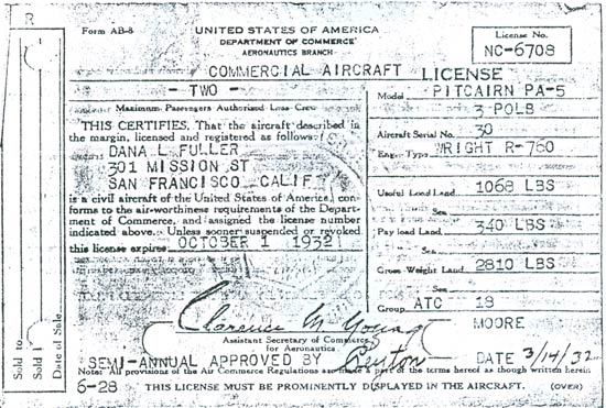 Registration, NC6708, October 1, 1932