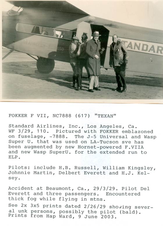 Fokker F-VII, NC7888, February 26, 1929, People Unidentified (Source: Underwood)