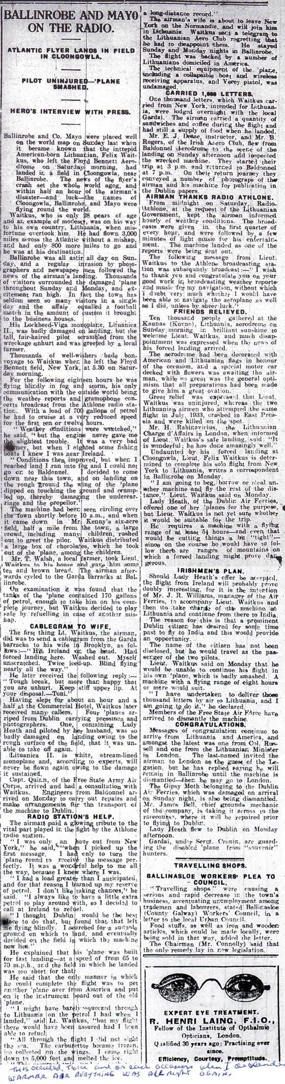 County Mayo Newspaper, September 28, 1935 (Source: Murphy)