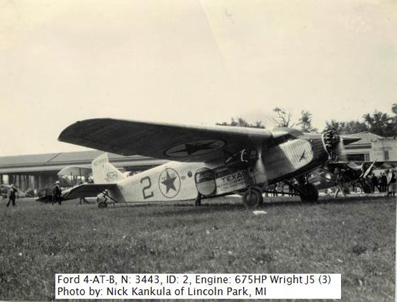 Ford Trimotor, NC3443 on the Ground at Dearborn, MI, June 30, 1928 (Source: Kankula)