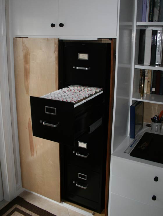 Pocket Doors Revealing Stacked File Cabinets