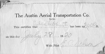 Cleo Libhart First Flight Certificate, July 28, 1920 (Source: Aavang)
