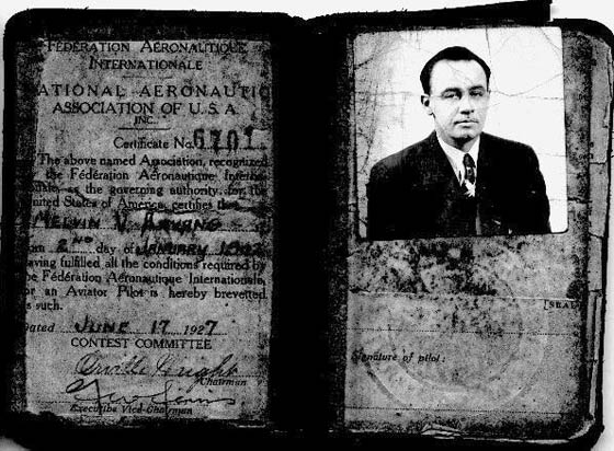 Melvin Aavang, National Aeronautic Association License, 1927 (Source: Aavang)